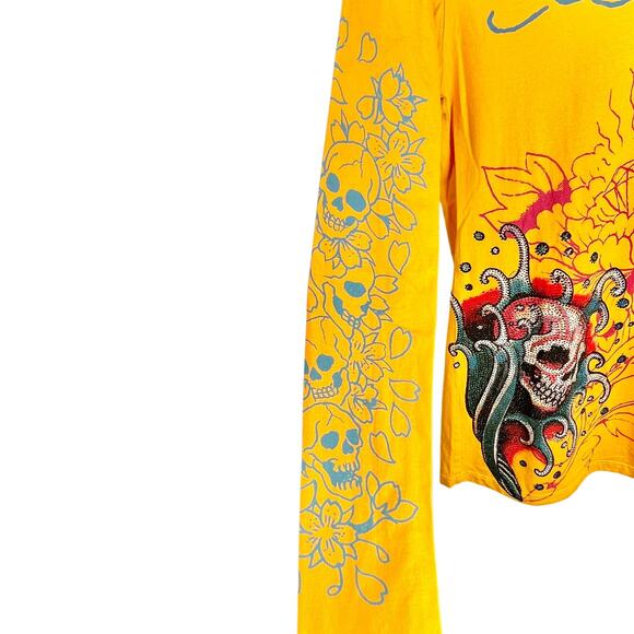 Ed Hardy by Christian Audigier Vintage Y2K Bling Skull Long Sleeve Graphic Shirt - Picture 4 of 7